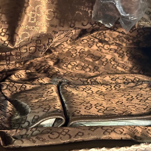 NWT BCBGIRLS  Caramel Genuine Leather and Fabric Shoulder Bag - Picture 10 of 11